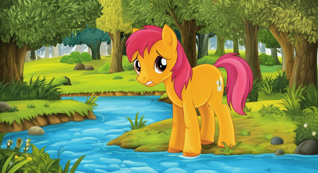 Illustration for "Ah, Xiao Ma, the little pony, arrived at a wide ri..."